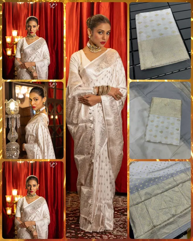 White Queen By Aab Soft Lichi Silk Designer Saree Suppliers In India